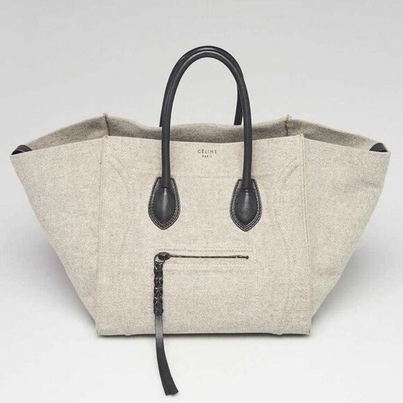 Celine Grey Felted Wool Black Leather Phantom Bag - Picture 1 of 12